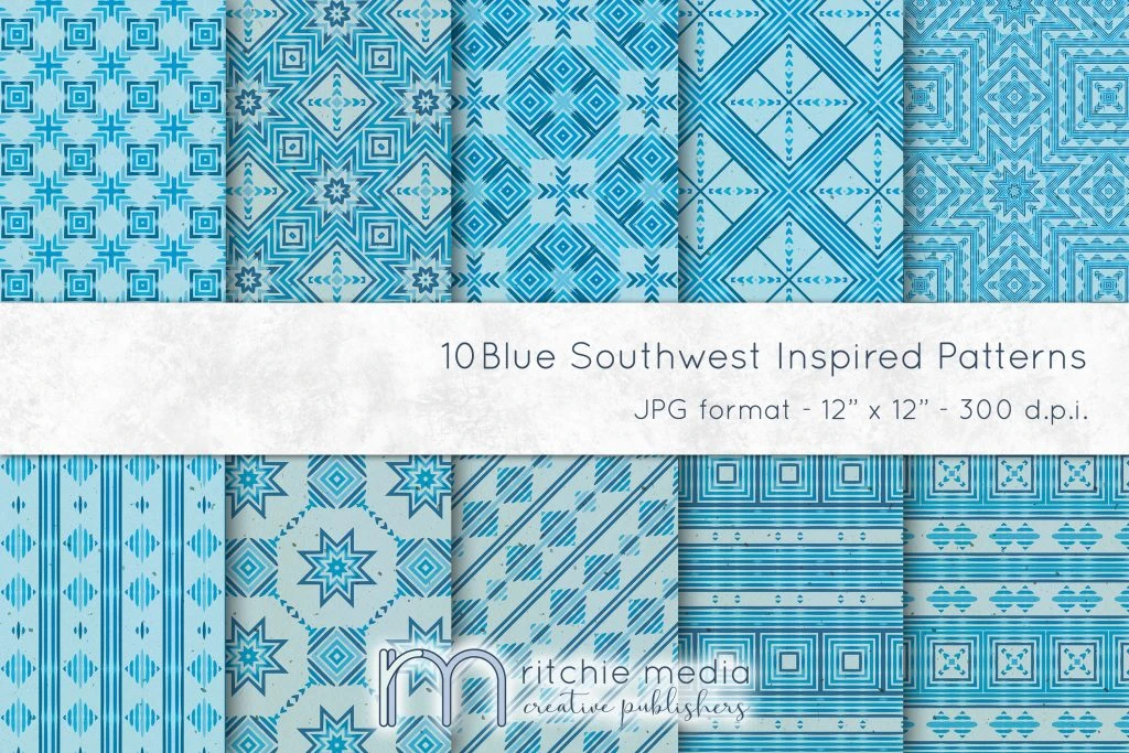 blue3mockup Blue Southwest-Inspired Watercolor Digital Papers