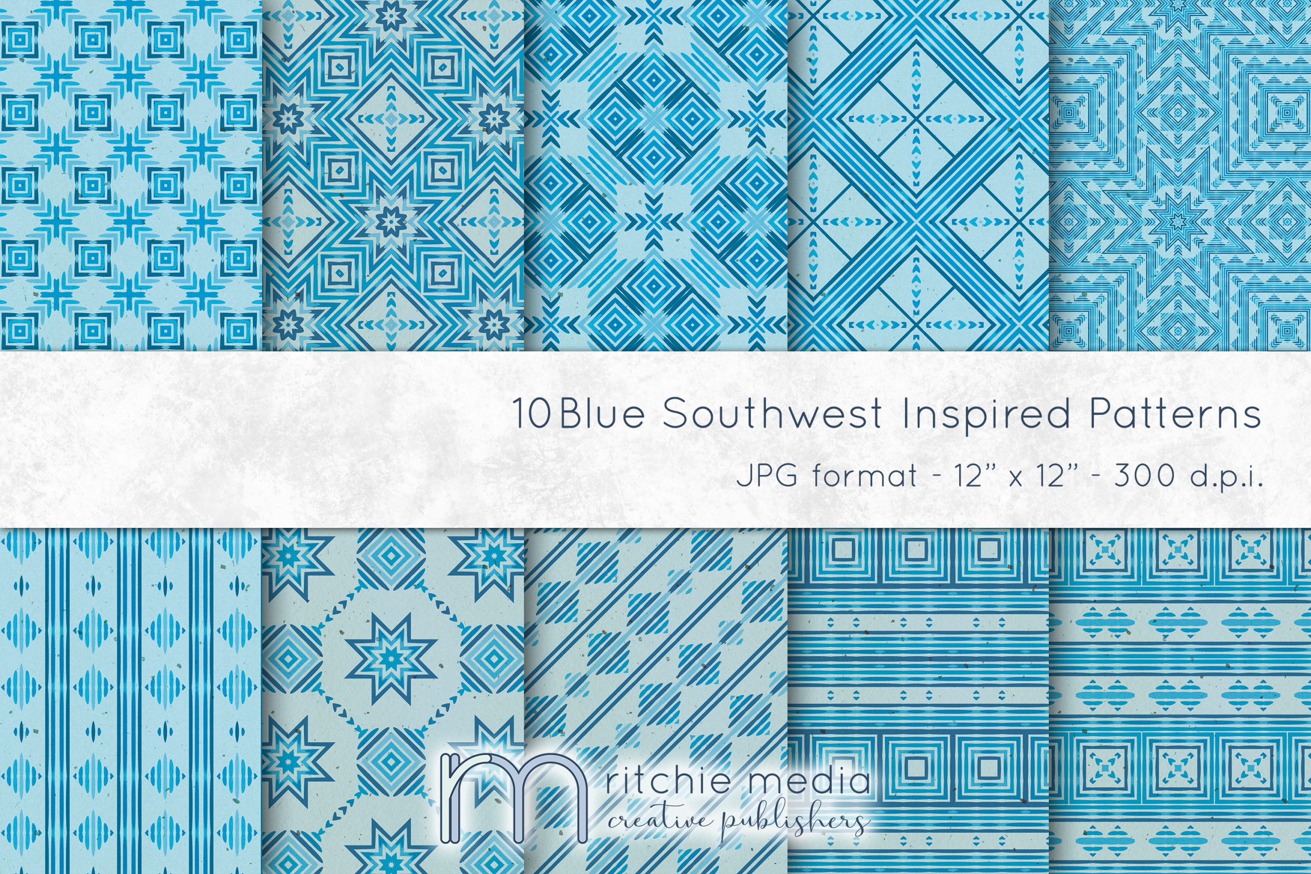 Blue Southwest-Inspired Watercolor Digital Papers