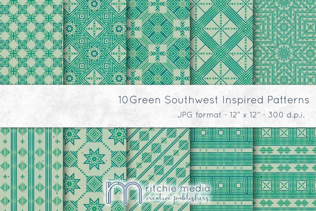 blue3mockup Green Southwest-Inspired Watercolor Digital Papers