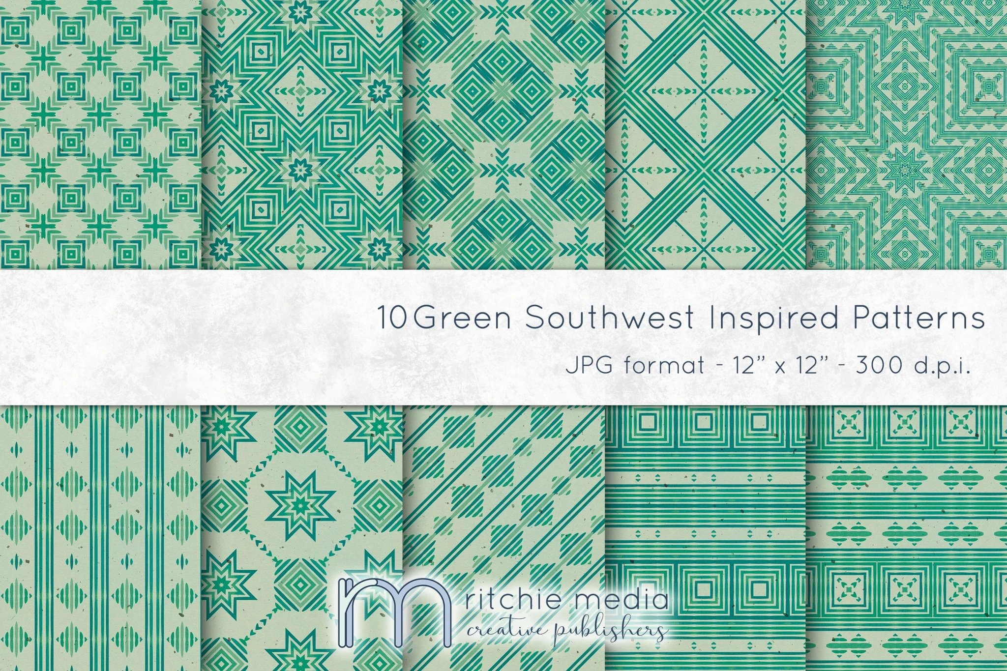 Green Southwest-Inspired Watercolor Digital Papers