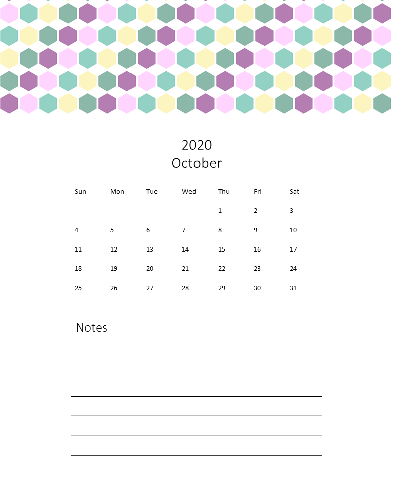 hexagon calendar page