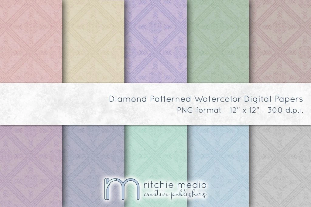 blue3mockup Diamond Patterned Watercolor Digital Papers