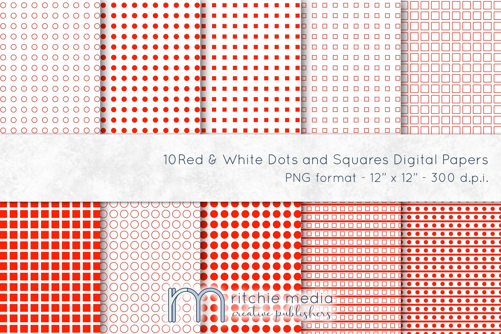 red and white dots and squares digital papers