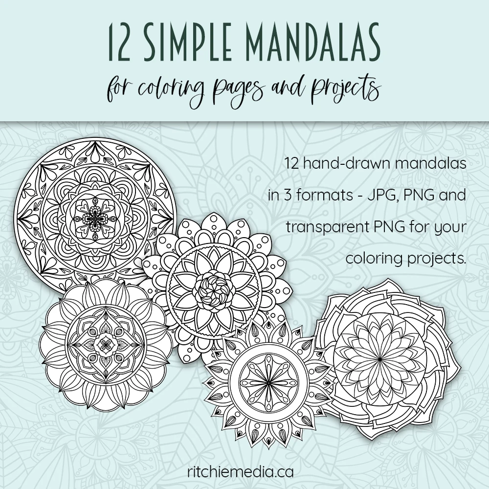 12 simple mandalas coloring images