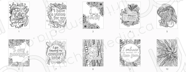 affirmations page previews with watermark