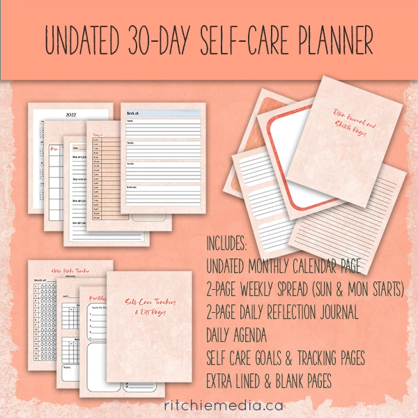 peach undated self-care planner promo image
