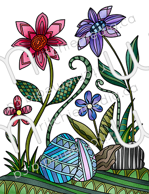 watermarked detail color flowers and eggs