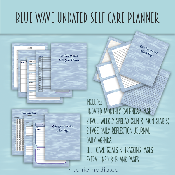 blue undated self care planner promo