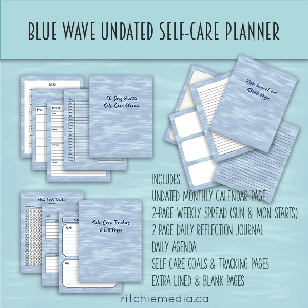 blue undated self care planner promo