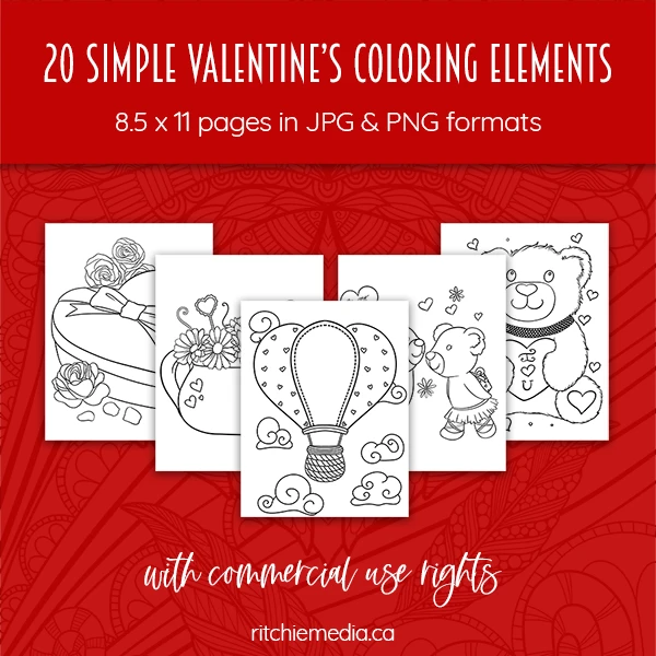 20 simple valentines coloring elements 600 20 simple valentines coloring elements 600